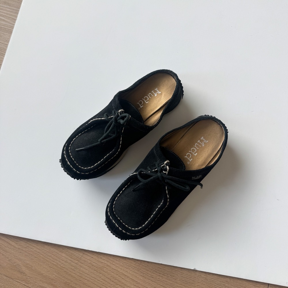 Mudd Vintage Black Suede Mules Moc Toe Lace Up Platform Shoes Womens 7.5 Y2K - Picture 8 of 11